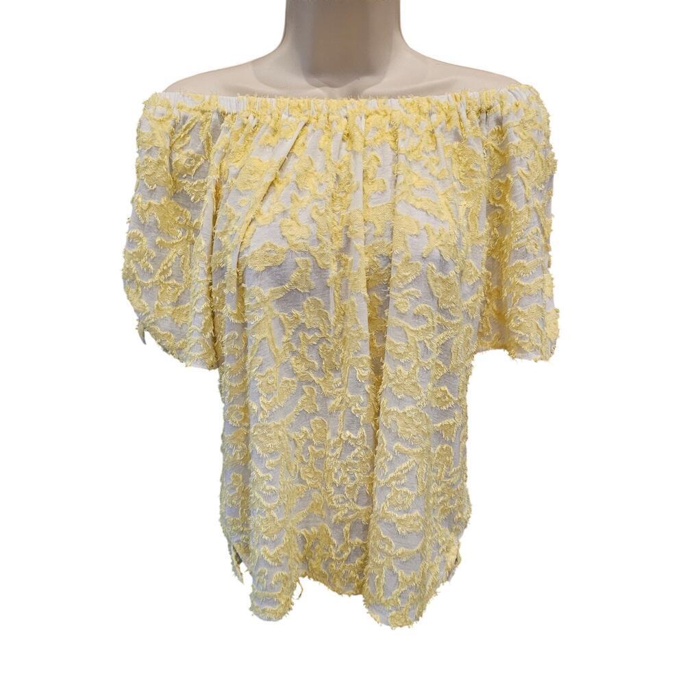 Zac & Rachel oversized boxy mixed media yellow textured summer blouse sz S EUC